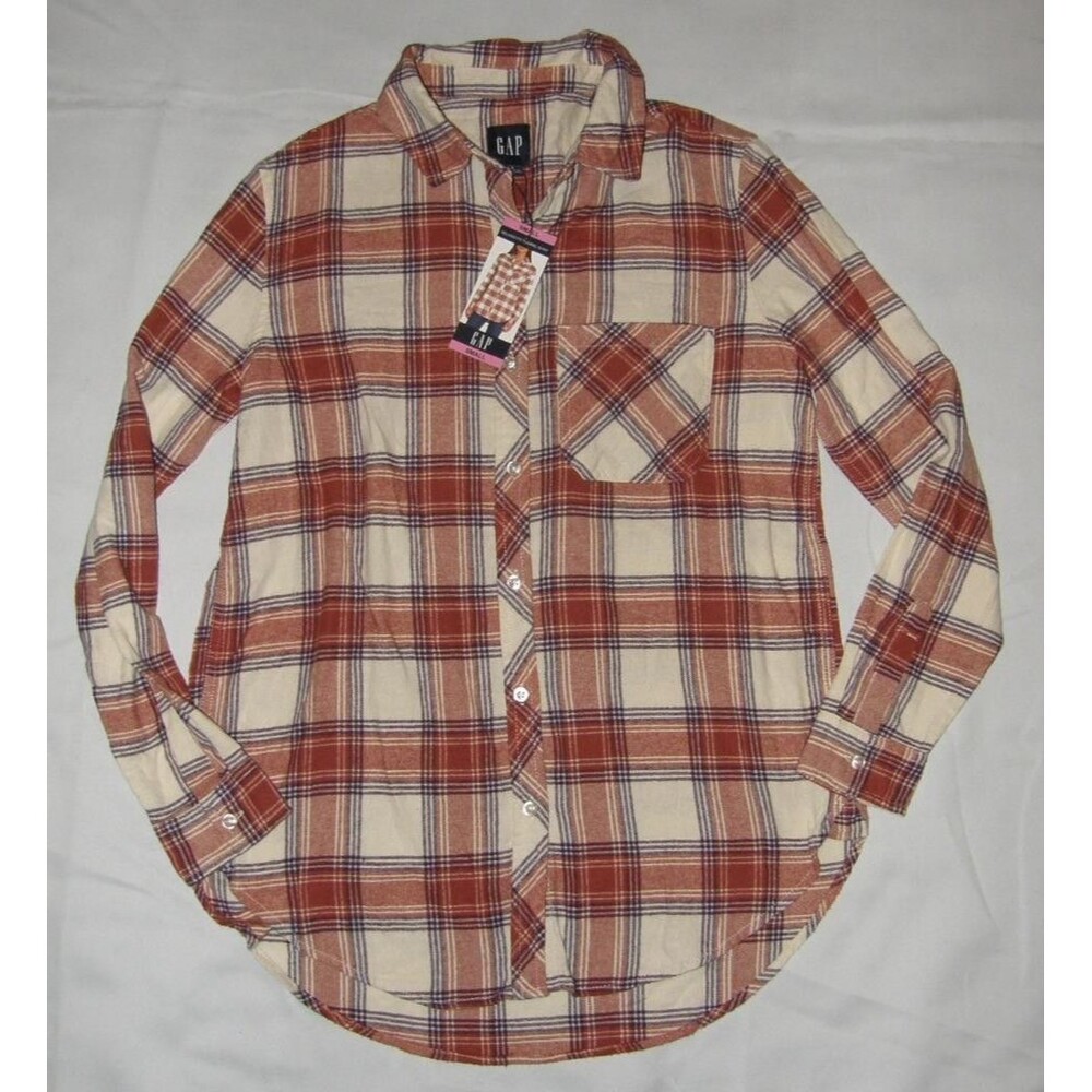 GAP Brown Plaid Sz Small Soft Flannel Long Sleeve Roomy Button Up Shirt NEW NWT